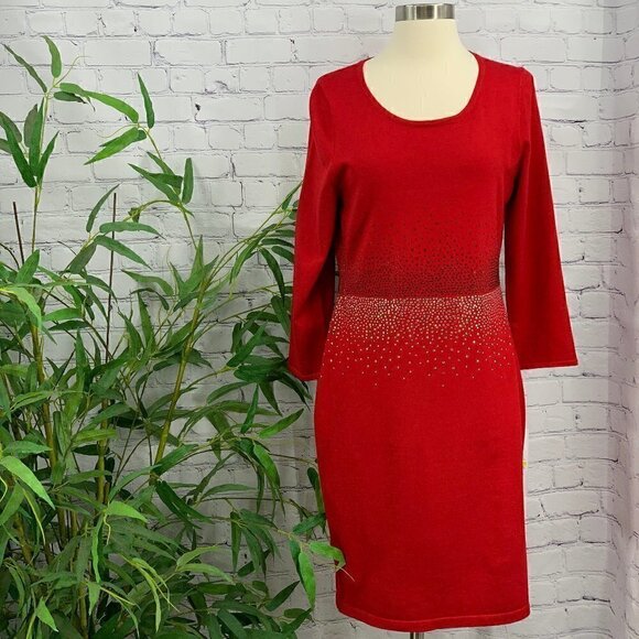 Calvin Klein Dresses & Skirts - Calvin Klein Red 3/4 Sleeve Dress with Rhinstones